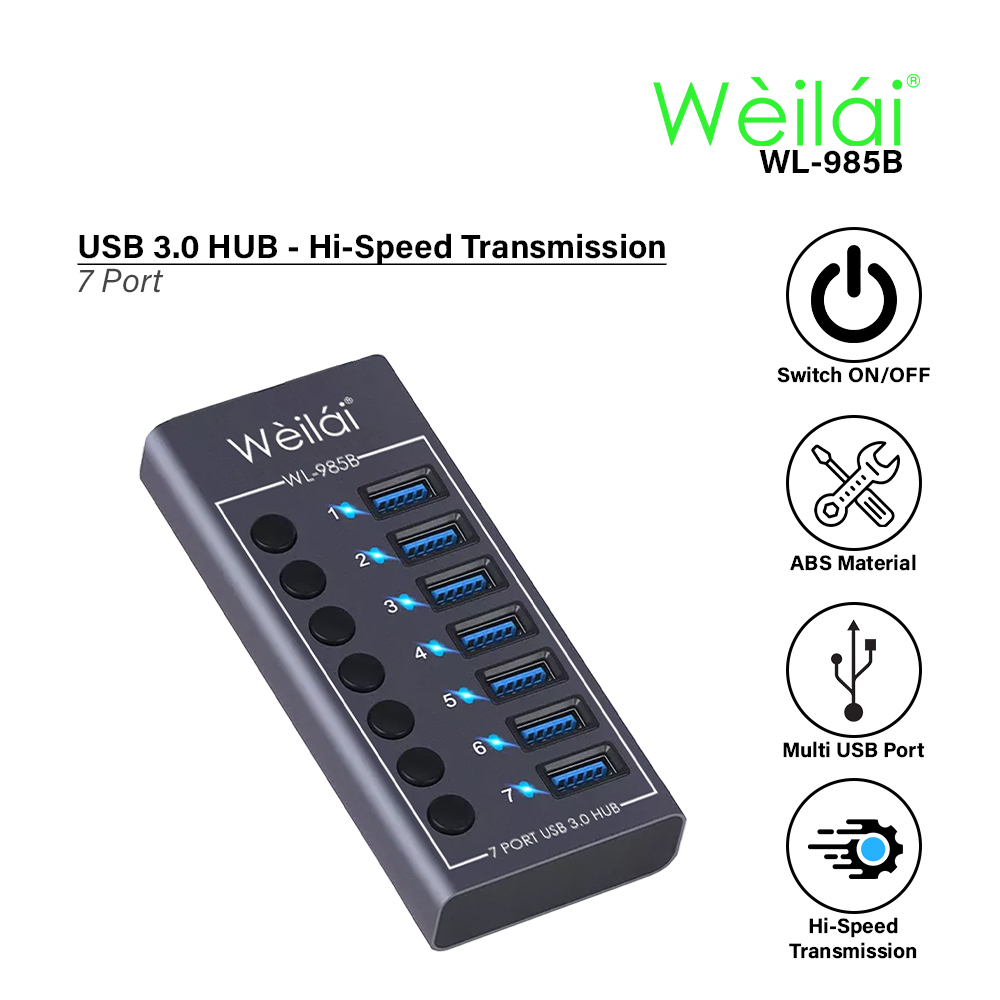 WEILAI WL-985B 7 PORT USB 3.0 HUB - HI-SPEED TRANSMISSION